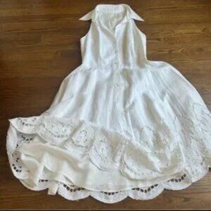 VNTG eyelet sleeveless button down midi dress with collar